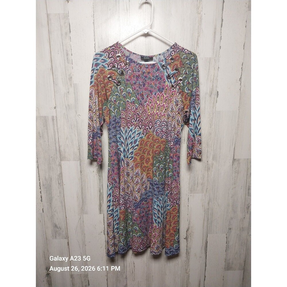 MSK Women's Multicolor Print 3/4 Sleeve Midi Dress Size Large